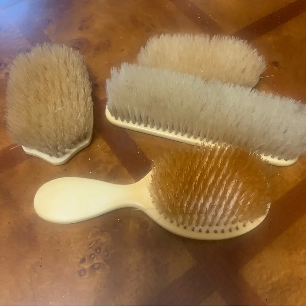 Vintage Antique Ivory Celluloid Vanity Dresser Brush Mirror Set Pyralin